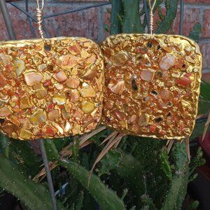 Geode Cluster Orange Metallic Gold Earrings